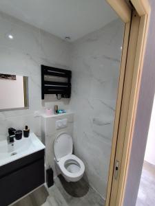 Un baño con un inodoro blanco y un lavabo. en Maison T3, en La Seyne-sur-Mer