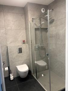 Koupelna v ubytování Apartament LauraOLX nad Zegrzem z dostępem do wody + 10 fotografií