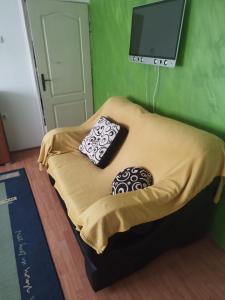 ein Zimmer mit einem Bett mit zwei Kissen und einem Fernseher in der Unterkunft Salvatori in Garić