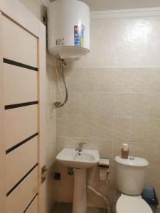 a small bathroom with a toilet and a sink at Гулниза 1 in Saty