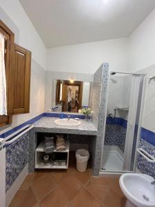 a bathroom with a sink and a shower at I Suoni di Valle Martina in Poderia