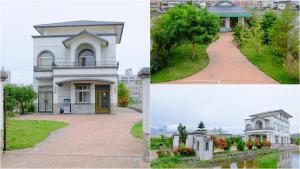 員山鄉的住宿－麗景花園民宿，房屋和车道的三幅不同照片