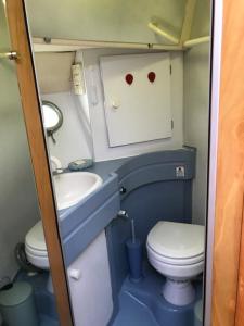 een kleine badkamer met een wastafel en een toilet bij une place au soleil in Cannes