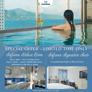 a woman in a infinity pool in a hotel room at Sofiana My Khe Hotel & Spa- Rooftop Pool Bar in Danang