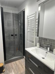 a bathroom with a shower and a sink at Le Charme d'Anduze in Anduze +10 photos