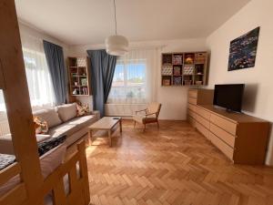 un salon avec un canapé et une télévision dans l'établissement Vila Šik 2, à Nové Město na Moravě