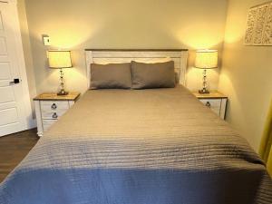 ein Schlafzimmer mit einem großen Bett mit zwei Lampen in der Unterkunft Dominion Place in Moncton