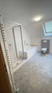 a bathroom with a shower and a toilet at Wohnung Maric bis zu 10 Personen in Neunburg vorm Wald