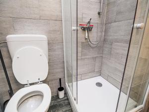 a small bathroom with a toilet and a shower at Sleek and Stylish Umag Apartments with Sea View - Comfort Two Bedroom Apartment with Terrace in Umag