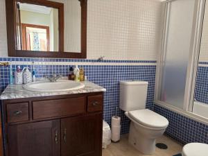 Un baño con inodoro, lavabo y espejo. en Holiday Home in Vera near Vera Playa, en Vera 11 fotos más