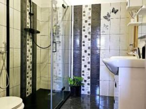 a bathroom with a shower and a toilet and a sink at Villa Nika - Three Bedroom Villa with Private Pool in Lozovac +23 photos
