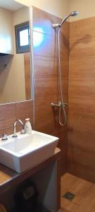 a bathroom with a sink and a shower at El Contenedor in Tunuyán +39 photos