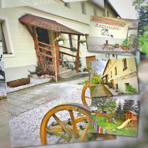 a collage of photos of a house and a playground at Penzion Pegas Depoltovice in Nová Role