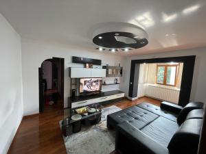 Una sala de estar con un sofá y un televisor. en Cosy Home Apartament, en Craiova 5 fotos más
