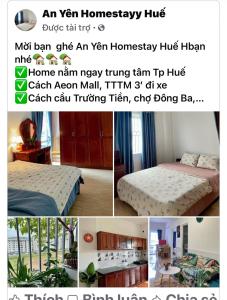 a collage of four pictures of a bed in a room at An Yên Homestayy huế in Thôn Lại Thê