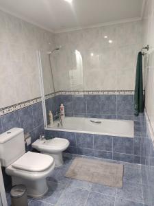a bathroom with a toilet and a tub and a sink at El encanto del Texu in Pola de Lena +19 photos