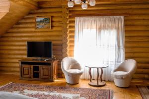 a living room with two chairs and a television at Сонячний Лаз in Polyana