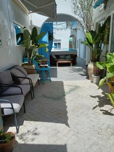 a patio with couches and potted plants at Rooms Burjassot in Burjasot