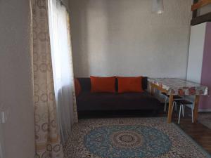 a living room with a couch and a table at Пансионат Абрикос in Dolinka