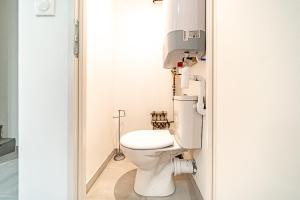 Un baño con un inodoro blanco en una habitación. en Cocon moderne Émile Zola, en Villeurbanne