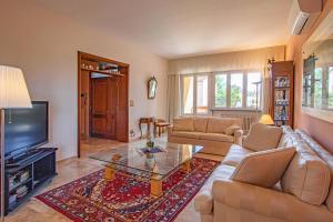 un soggiorno con un divano e una TV di Villa Casa Gemelli a Capolona