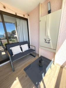 En balkon eller terrasse på Cap Coudalère entre lac et mer