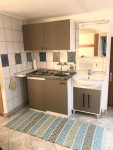 a kitchen with a sink and a stove and a sink at Altstadt & See & Garten Haustiere willkommen in Neuruppin