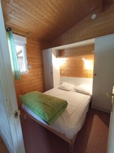 滨海苏拉克Camping Les Oyats的木屋里有一张床的卧室