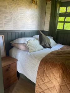 Postel nebo postele na pokoji v ubytování Shepherds Hut Farm Stay - The Nest