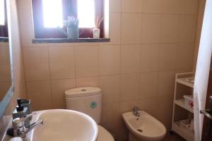 a bathroom with a toilet and a sink and a window at Terras da Planície in Ferreira do Alentejo
