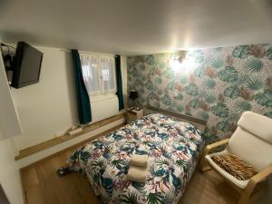 a small room with a bed and a chair at Chez mimi & Djo T2 cosy proche Disney et Paris in Dampmart