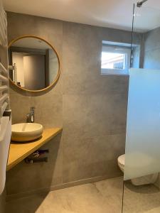 un bagno con lavandino e specchio di La maison de Julien a Bourbourg