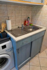 a kitchen with a sink and a washing machine at Zöld vendégház in Békésszentandrás