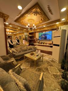 伊斯坦布尔IMMORTELLE HOTEL的配有沙发和电视的大客厅