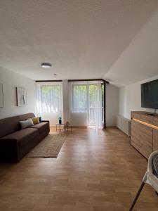 a living room with a couch and a flat screen tv at Apartment Theresa in Bad Goisern