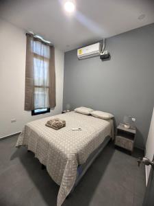 una camera da letto con un letto in una stanza con una finestra di Anturios House Apartamento 3 a Danlí
