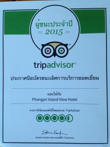 Certifikát, hodnocení, plakát nebo jiný dokument vystavený v ubytování Phangan Island View - SHA Extra Plus
