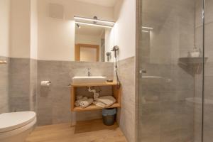 a bathroom with a toilet and a sink and a shower at Garni Siebnerhof in San Candido +18 photos