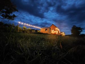 博耶蒂采Tiny house Pálava的夜间有灯光的谷仓