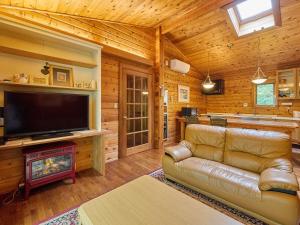 ein Wohnzimmer mit Couch und Flachbildfernseher in der Unterkunft ルネス軽井沢-高原の貸切コテージでBBQ and 焚火を満喫- in Tsumagoi