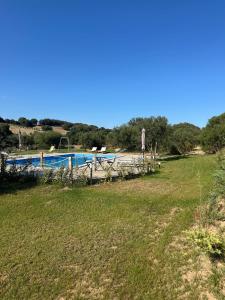 a swimming pool in a field next to a yard at Agreen Country House in Olbia
