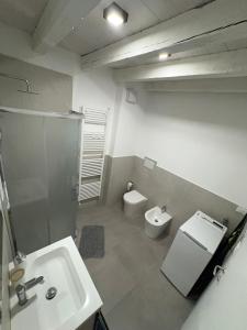 a bathroom with a sink and a toilet at Loggia Tre Piazze Apartments in Brescia