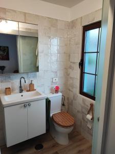 PuntallanaにあるCasa de campo con vistas al marのトイレ、洗面台、鏡のあるバスルーム