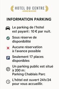 Certifikát, hodnocení, plakát nebo jiný dokument vystavený v ubytování Hôtel Du Centre Annemasse