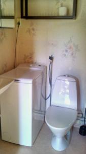 a bathroom with a white toilet and a sink at Pärlebo in Mellbystrand
