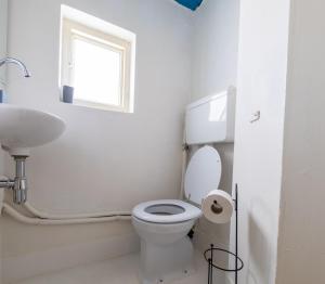 a white bathroom with a toilet and a sink at Casa Tradizionale Volosko in Opatija