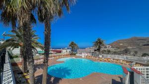 a view of a swimming pool with palm trees at Caideros Sunset in Los Caideros