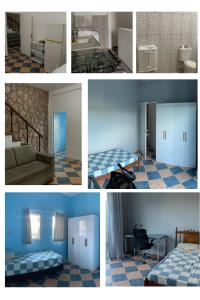 a series of photos of a room with blue walls at Casa 319 in São José dos Campos
