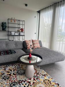 a living room with a couch and a coffee table at Villa La Biancolilla in Garda