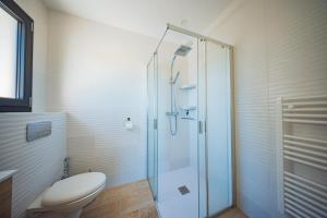 アクス・レ・テルムにあるRésidence pieds des pistesのトイレとガラスのシャワー付きのバスルーム +21枚の写真